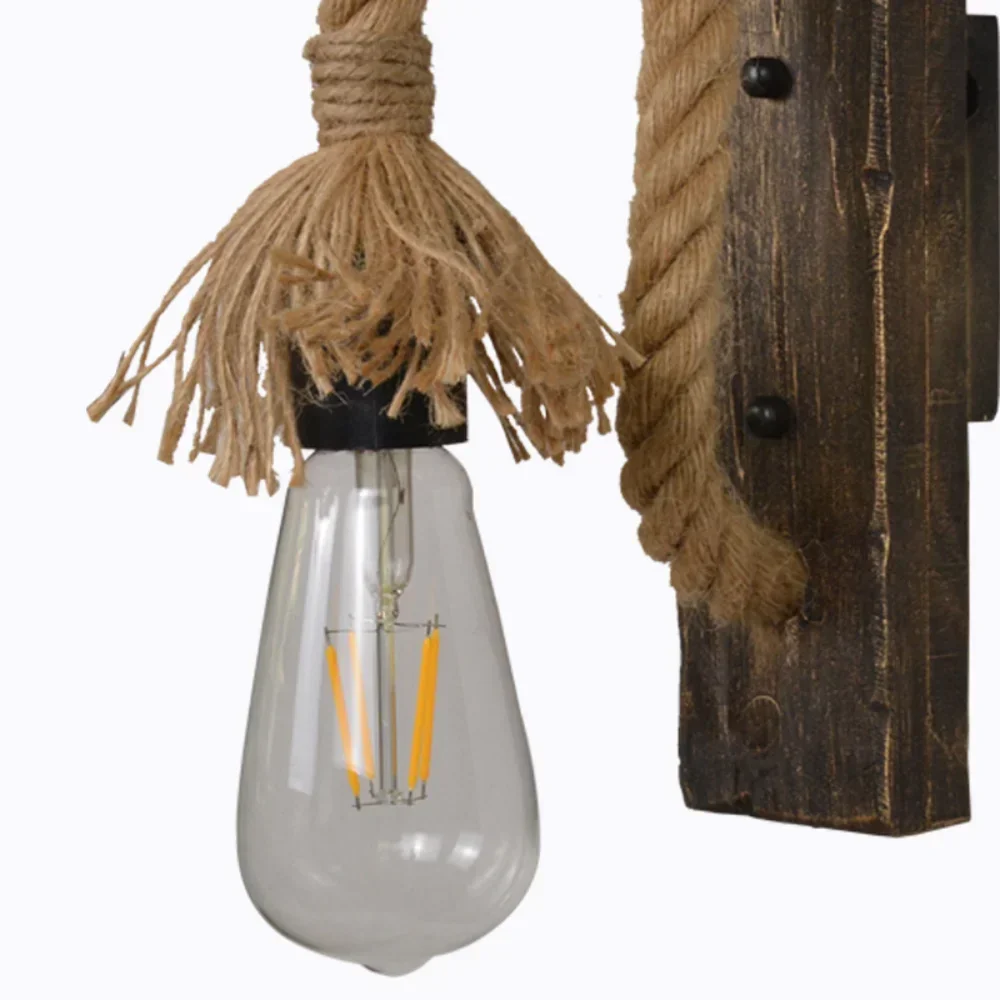 Wood Rope WalRetro Bedside Loft Light Hemp Rope Wood Luminaire Industrial American Decor Lighting Wooden Wall Light