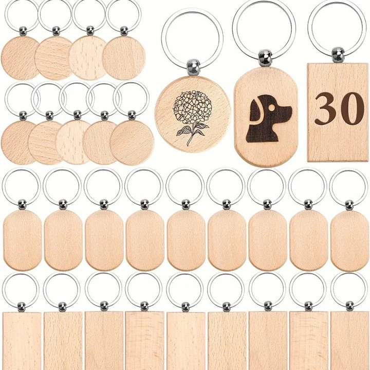 

Laser Engrave Name Wooden Keychain Custom Logo Wood Metal Keyring Company Hotel Number Gift Personalize Key Chain Holder Pendant