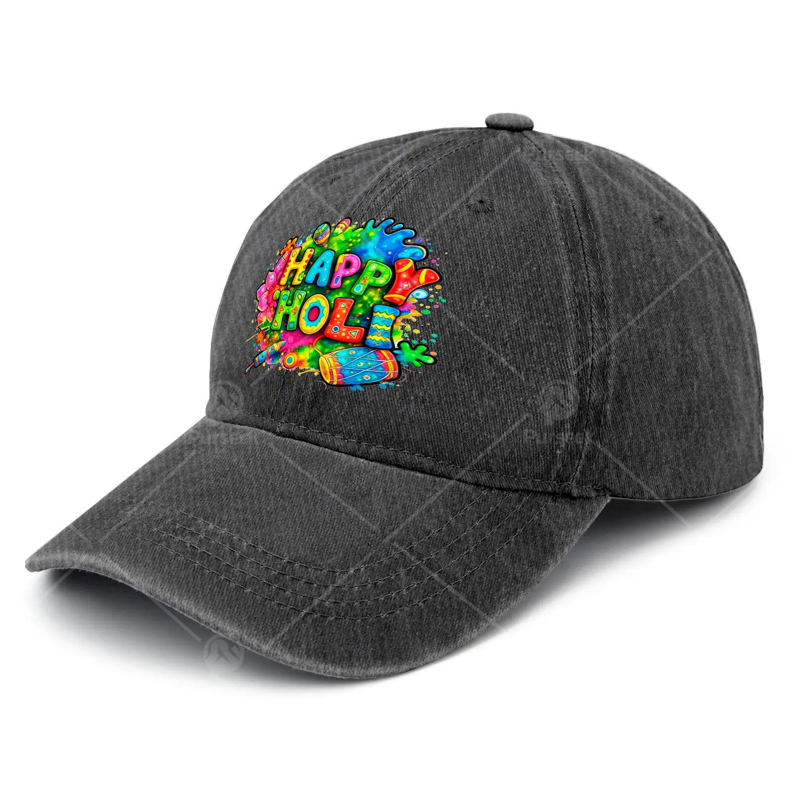 Indian Holi Festival Baseball - Retro Full-Body Print Hindu Cultural Hat Suitable for Christmas, 4th of, Events, Round Top with