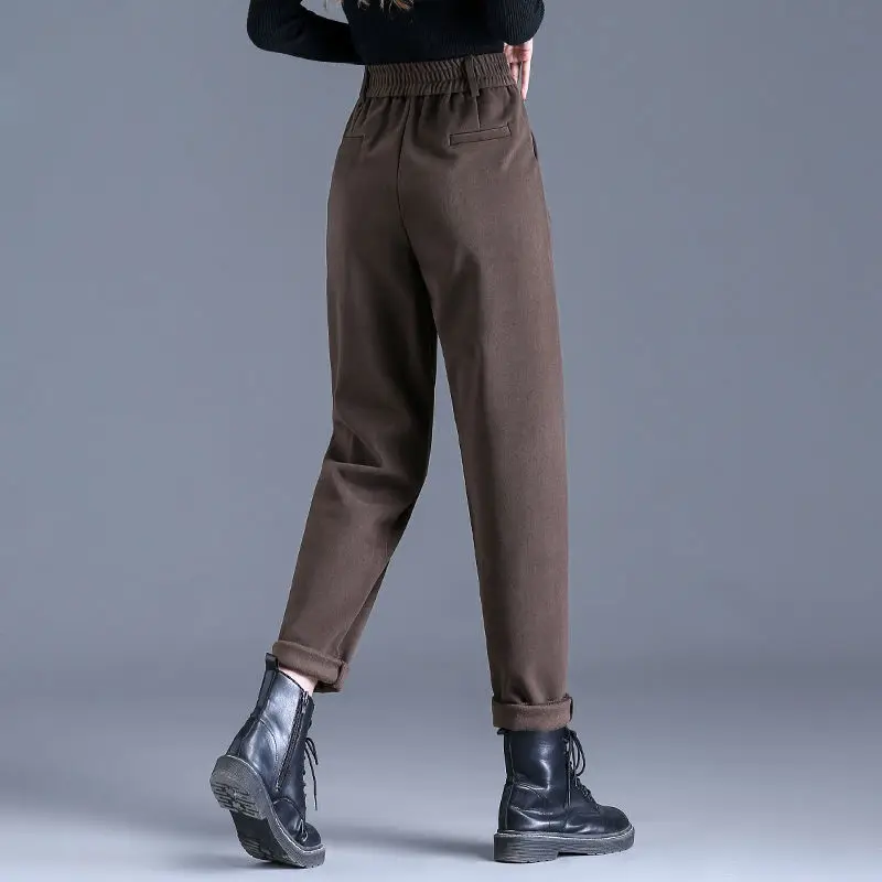 Autumn and Winter Women\'s Solid Color High Waist Slim Loose Straight Pipe Haren Pants Fashion and Casual Office Lady Trousers