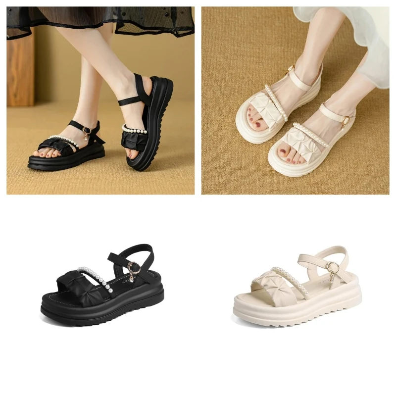 

Новые летние элегантные босоножки на наклонном каблуке с бриллиантами и рыбьим ртом, модные/удобные женские босоножки на толстой подошве с круглой головкой