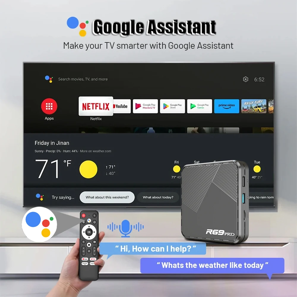 R69 PRO Allwinner H728 Android 14 TV Box CPU octa-core A55 GPU Mali G57 WiFi 6 8K activé par la voix Bluetooth BT5.0 + décodeur