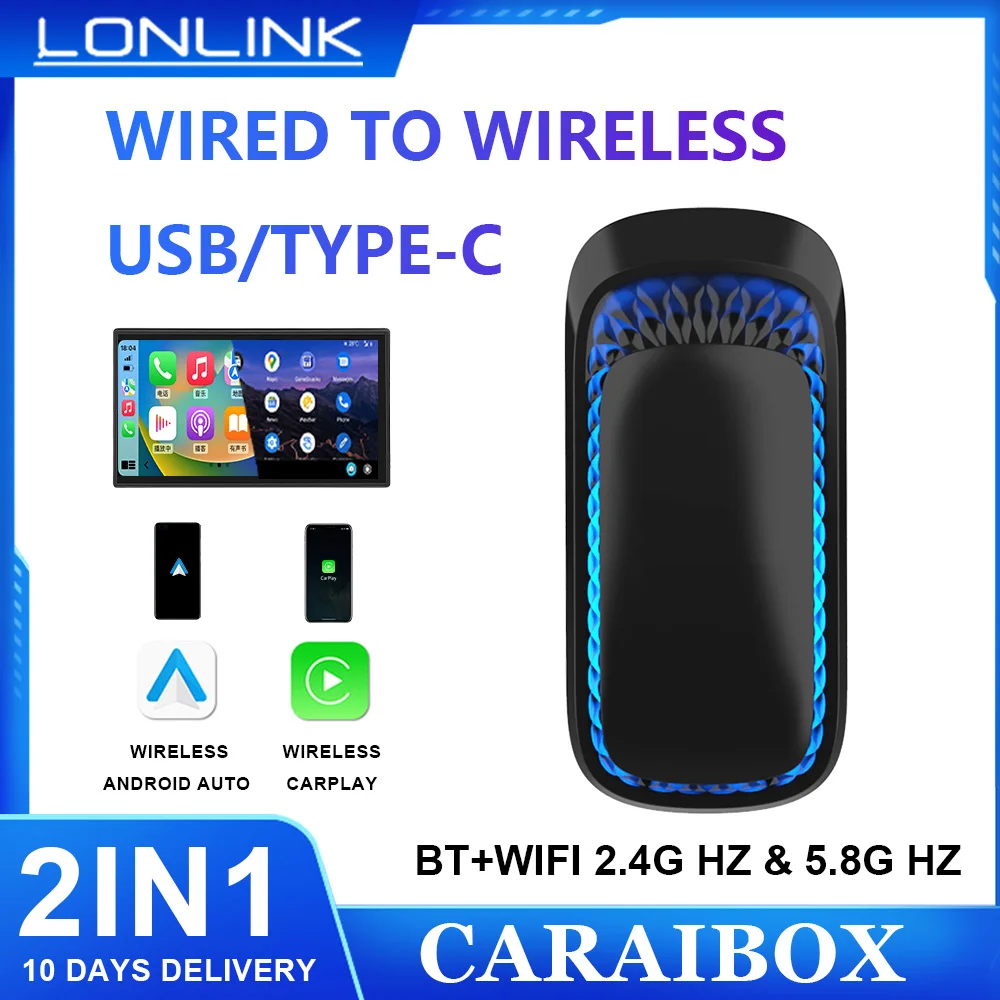 

LONLINK wireless carplay adapter Box car machine Wired to Wireless USB Plug and Play smart Link android auto wireless adapter