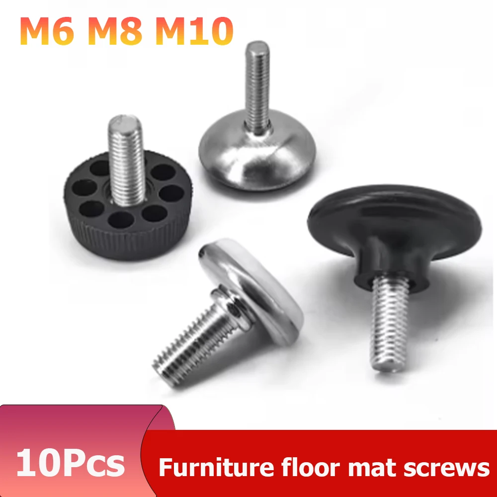 10Pcs Adjustable Furniture Leveling Feet M6 M8 M10 Screw, Black Iron Activity Swing Foot Pads for Table Chair Leg