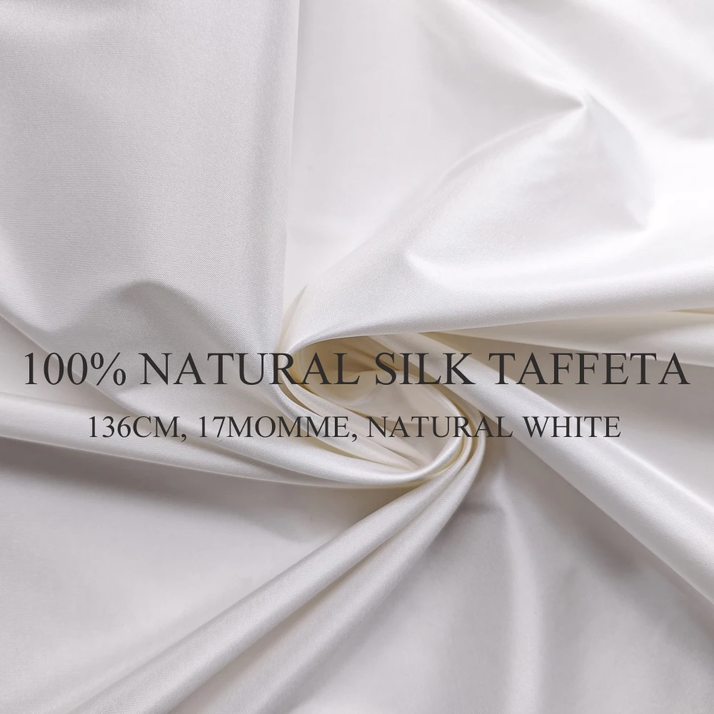 

Ткань из 100% натурального шелка тафты (1 метр x 1,36 метра), материал для свадебных платьев, подкладка из тутового шелка тафты, натуральный белый цвет