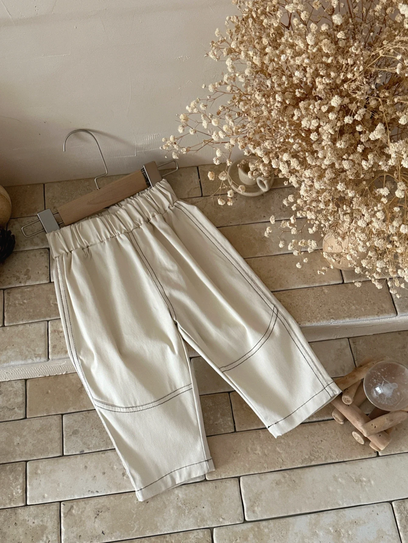 Vintage Contrast Seam Infant Harem Pants Elastic High Waist Loose Fit Cotton Trousers Unisex Toddler Spring Basic Bottoms