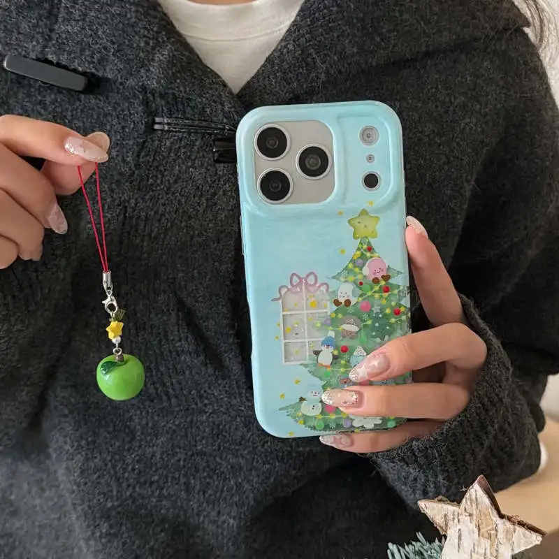 لطيف الكرتون الحيوان شجرة عيد الميلاد قضية الهاتف آيفون 17 برو 16 15 14 برو ماكس 16 غطاء مع قلادة للصدمات واقية Cas #1
