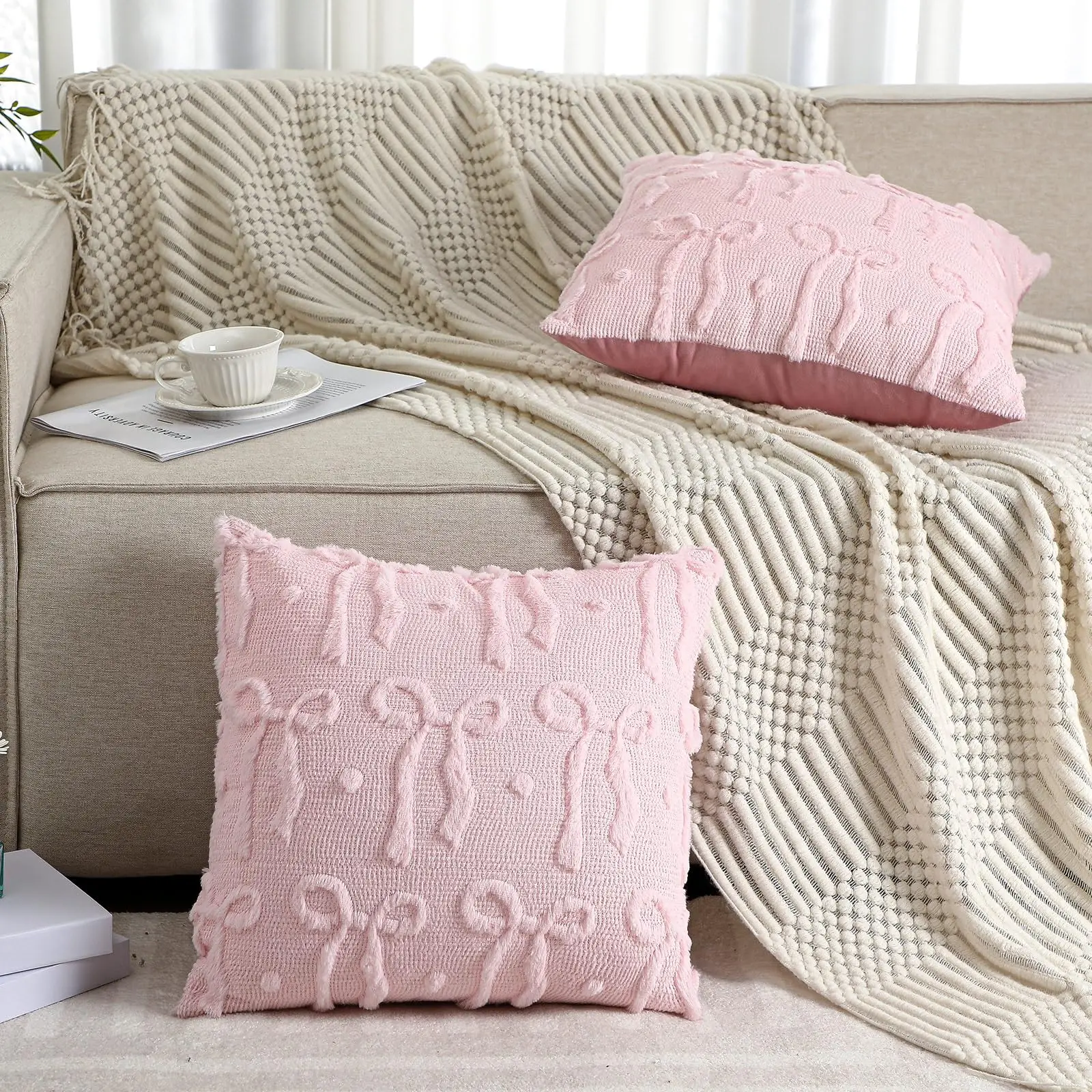 ปลอกหมอนอิงลายโบว์สีชมพู ขนาด  - Pillow Insert 18X18 บทวิจารณ์และราคา