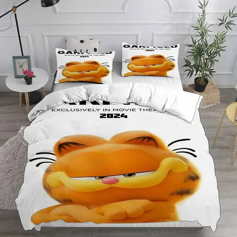 Cartoon 3D Printed Bedding Set Garfield Anime Duvet Cover Pillowcases for Christmas Girl Boy Gifts