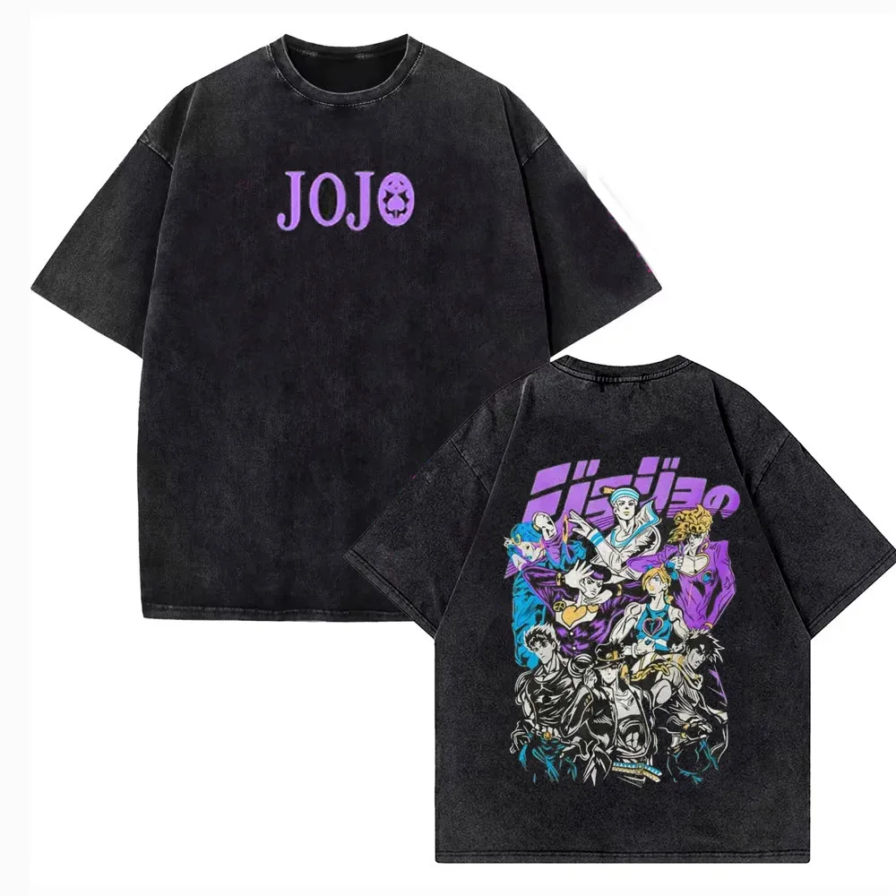 Anime JoJo Bizarre Adventure T-shirts Gyro Zeppeli Manga Graphic Print T-shirt Men Women Vintage Washed Cotton Casual T Shirt