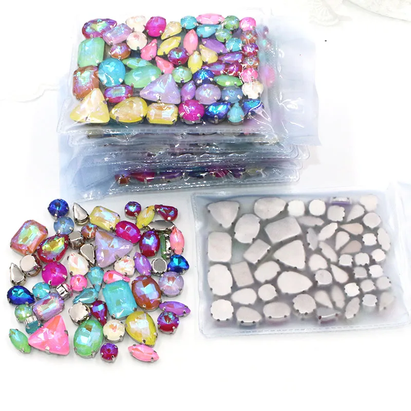 New 50Pcs/Bag Mix Shape Crystal Stones Sewing Sliver Claw Setting Glass Mocha AB Rhinestone Diy Bags/Shoes/Clothing Accessories