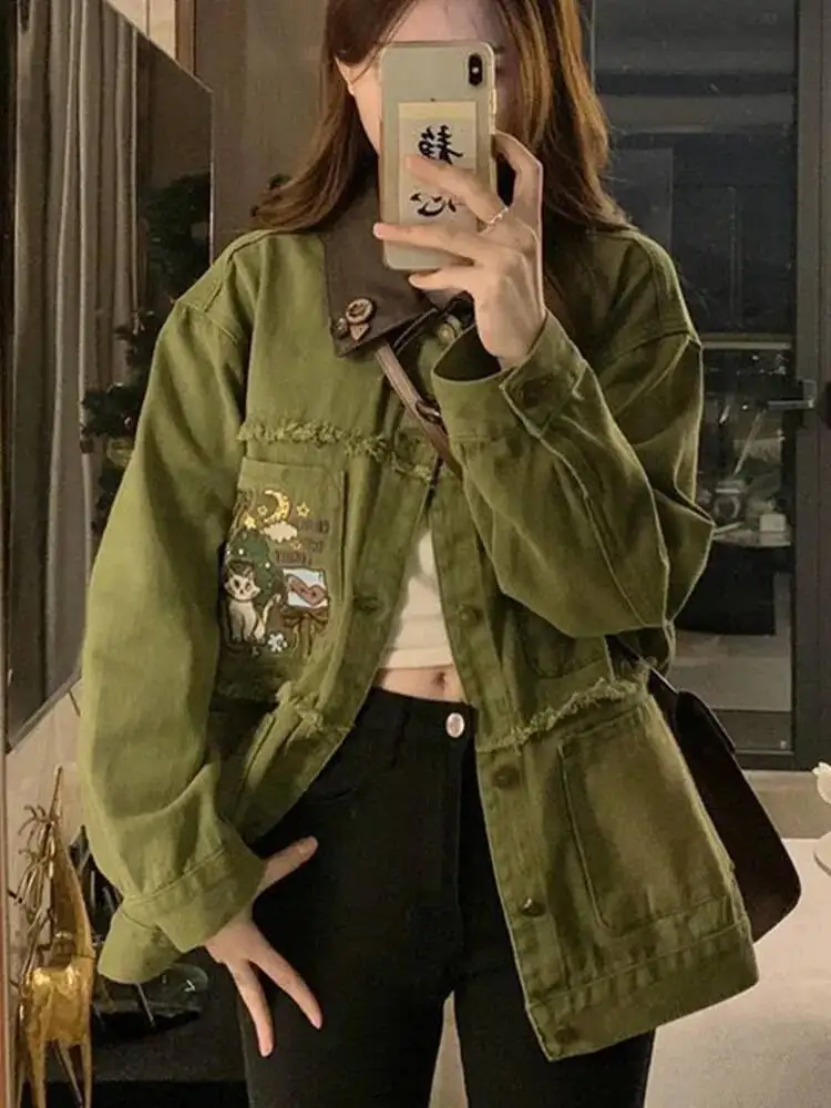 

Women's Denim Jaet Loose Fit Spring Autumn New Small Size High Design Sense Horn Button Casual Sle Long Sve