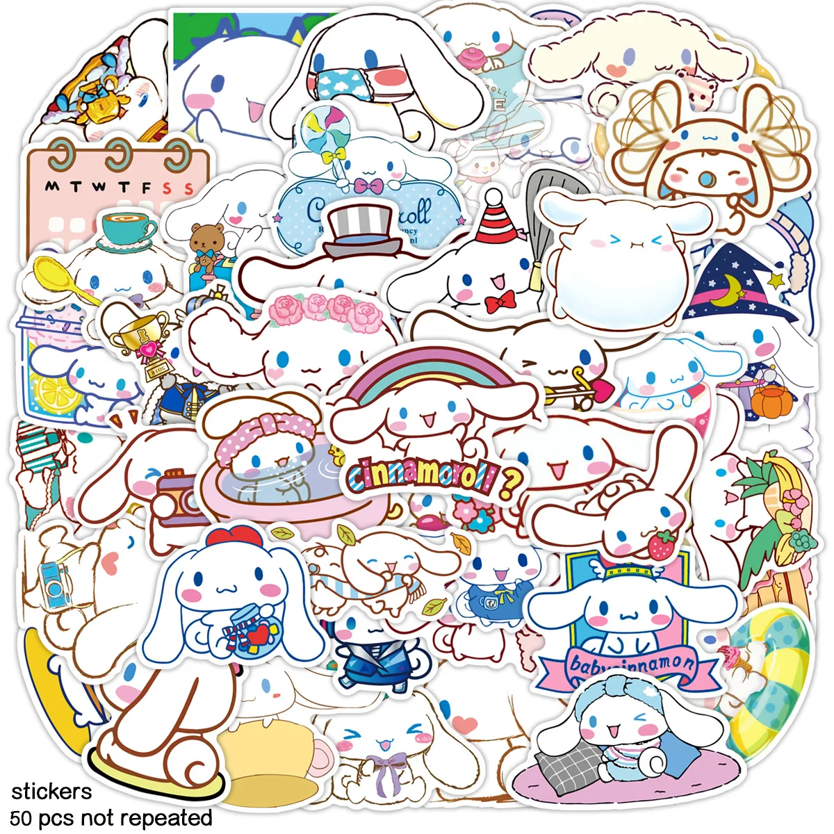 

50pcs Sanrio Classic Cartoon Cinnamoroll Cute Hood Dog Graffiti Stickers Kawaii Phone Laptop Diy Decorative Stickers Toys Gift