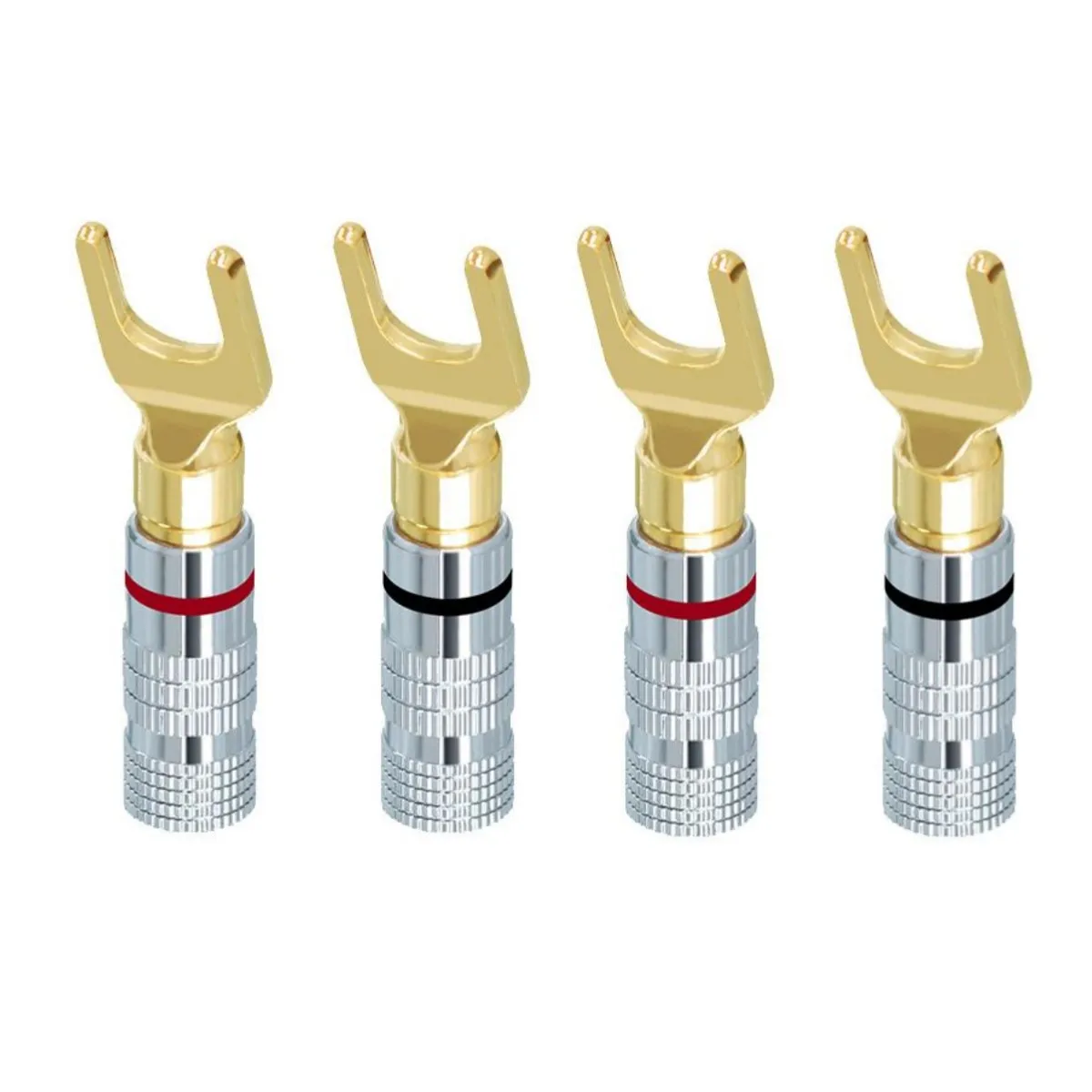 4Pcs Gold plated Y U Shape Banana Plug Audio Speaker Plugs Screw Fork Spade Cable Wire Connector