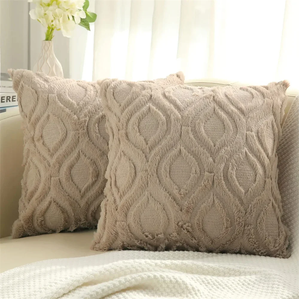 

Khaki Faux Wool Cushion Cover 45x45cm Decorative Throw Pillow Cover Soft Plush Pillowcase For Luxury Living Room Sofa Car 50x50