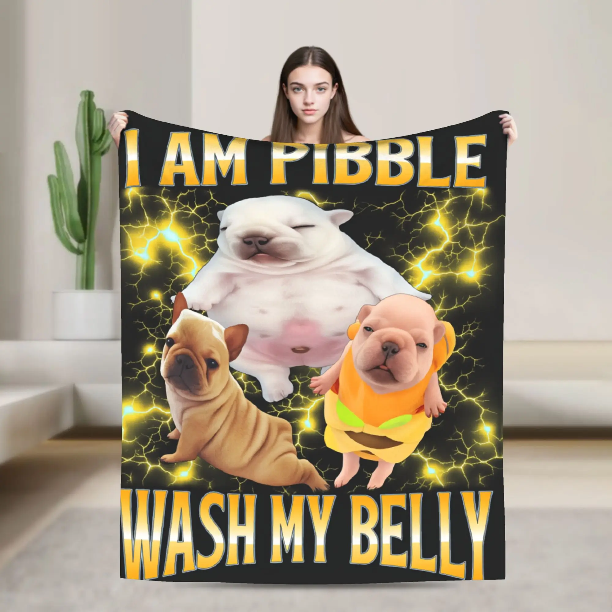 I am Pibble Dog Puppy Wash Clean My Belly Decke, warme, weiche, ästhetische Plüsch-Überwurfdecke für Kinder, Couch, Bett, Flanell, Bettdecke