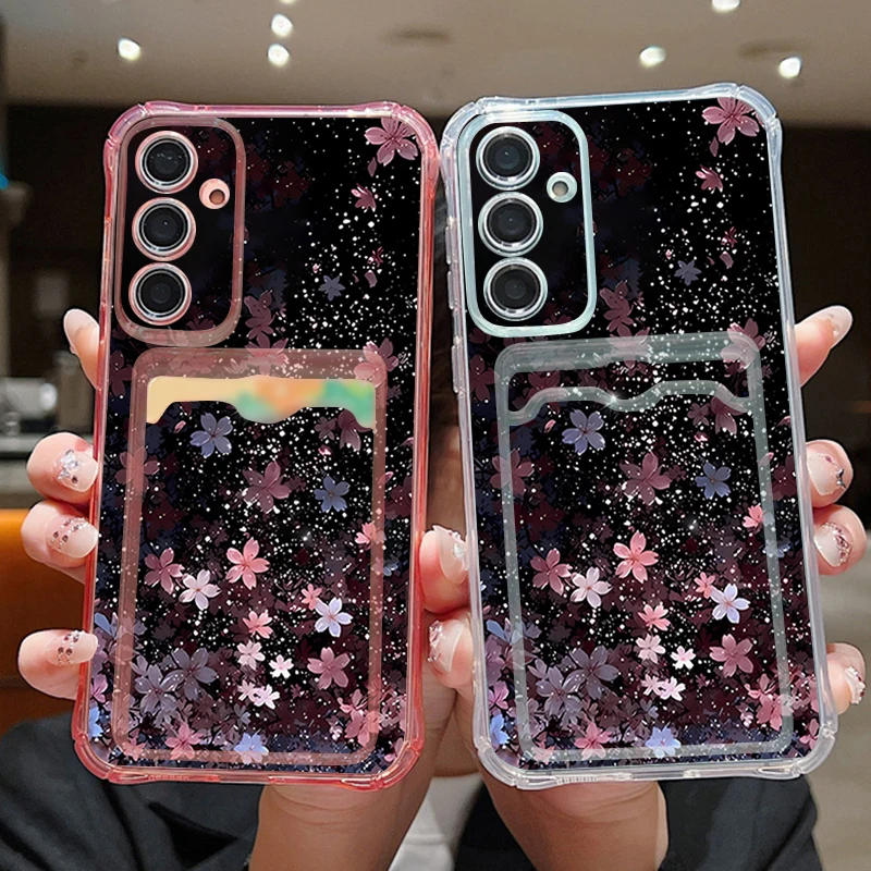 Farbverlauf Kirschblüten-Hülle für Samsung Galaxy S25 Edge S24 S23 FE Plus S22 Ultra A56 A55 A36 A26 A16 A25 A15 Kartensteckplatz-Abdeckung