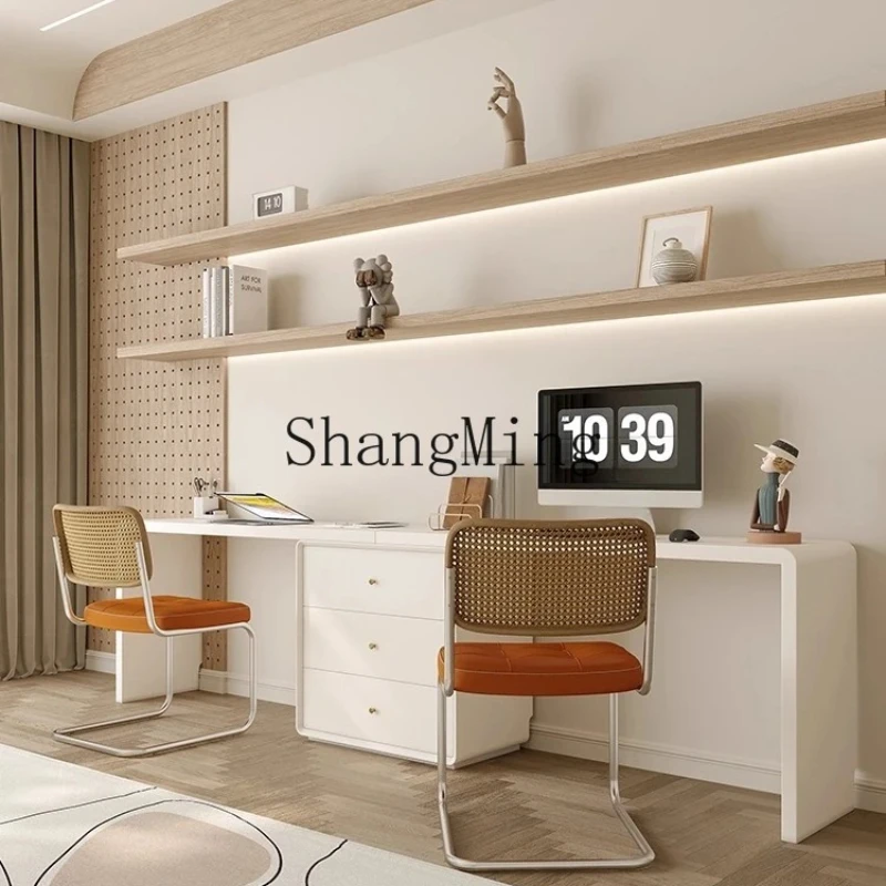 

SM cream wind solid wood double desk bedroom small apartment study computer desk storage cabinet integrated