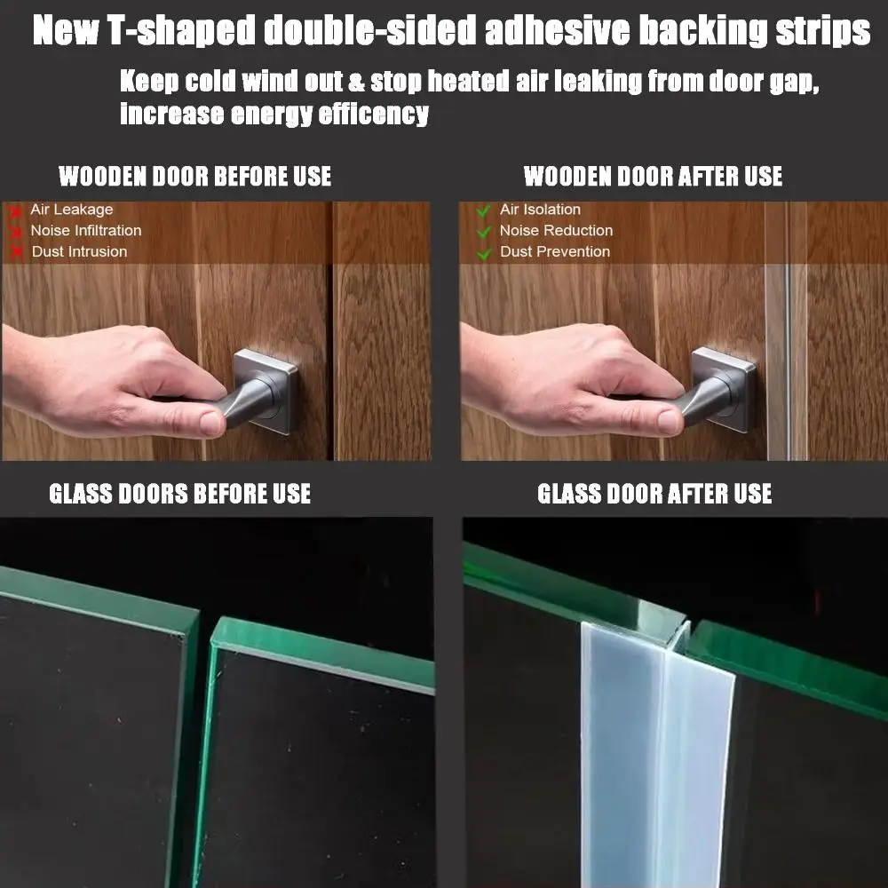 سيليكون T-شكل مسودة الباب سدادة 6 متر يندبروف شريط عازل لفجوات النوافذ ذاتية اللصق الطقس تجريد الجانب من إطار الباب