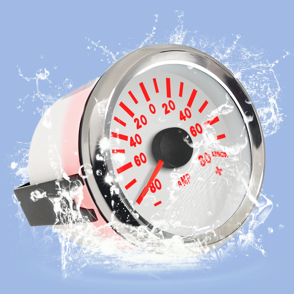 ELING 52mm Waterproof Marine Auto Ammeter Voltmeter +/-80/+/-150A with Current Sensor Red Backlight 12V 24V for Car Boat Yacht
