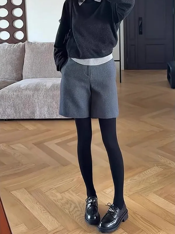 Spodnie z wysokim stanem, luźne, w kształcie litery A, do kolan, z szerokimi nogawkami, odzież wierzchnia, jesień-zima, nowa, styl koreański, wełniane, damskie...