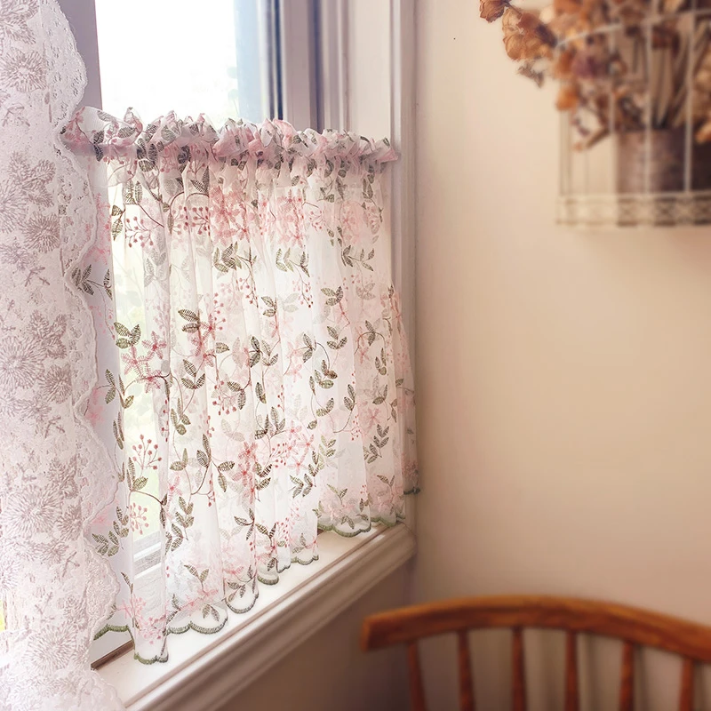 Floral Lace Window Curtain Valance Vintage Lace Semi Sheer Rod Pocket Curtains for Bedroom Kitchen Cafe Dinning Room Decor 1 Pcs