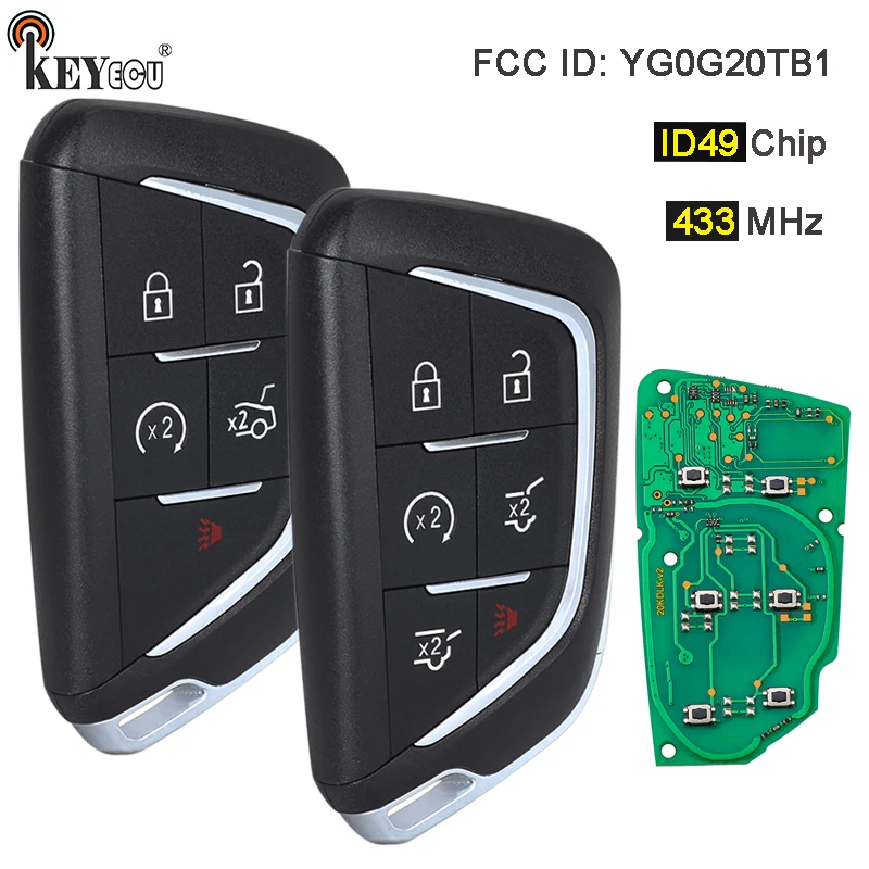 KEYECU 433.92MHz ID49 Chip FCC ID: YG0G20TB1 Keyless Smart Remote Car Key Fob for Cadillac CT4 CT5 Escalade 2020 2021 2022 2023