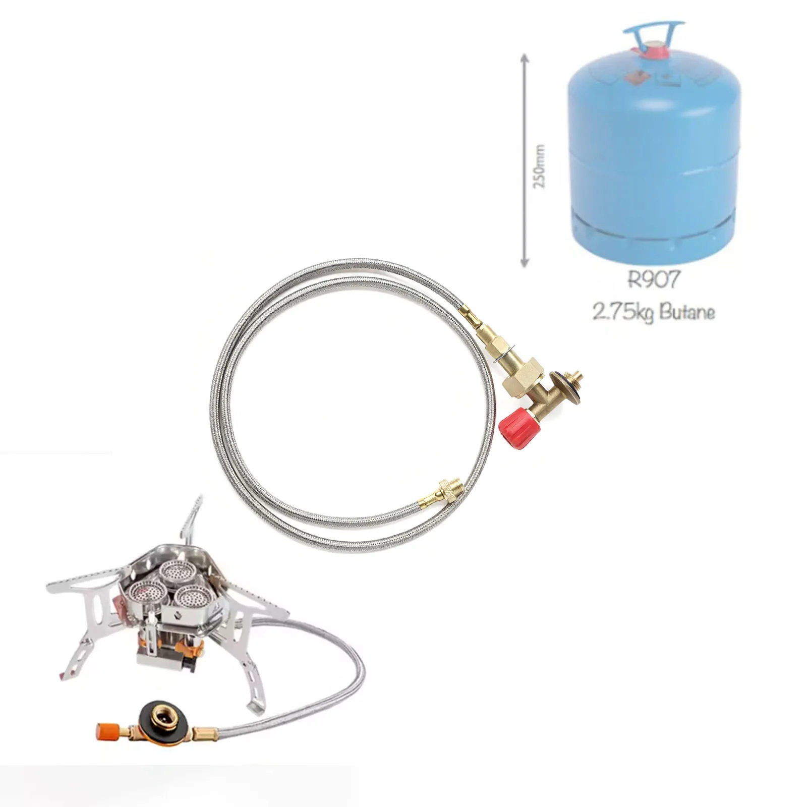 LPG/R901,904,907 to Camping Stove with EN417 Burner Adapter Threaded Gas Canister Extension Hose