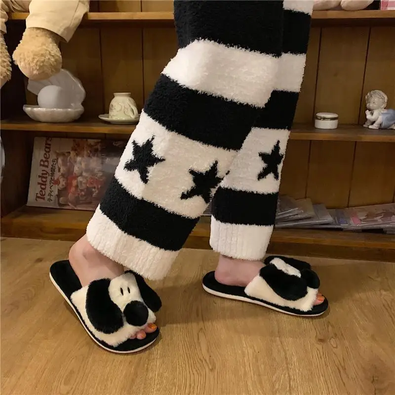 Winter Warm Plush Home Slippers Bedroom Cotton Slippers Soft Flip Flops Household Warm Furry Women Men Shoes Indoor Slippers