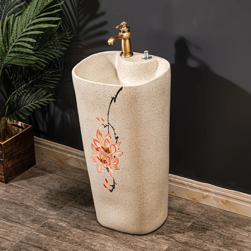 Ceramic column wash basin Household integrated pool Floor-to-ceiling balcony wash basin