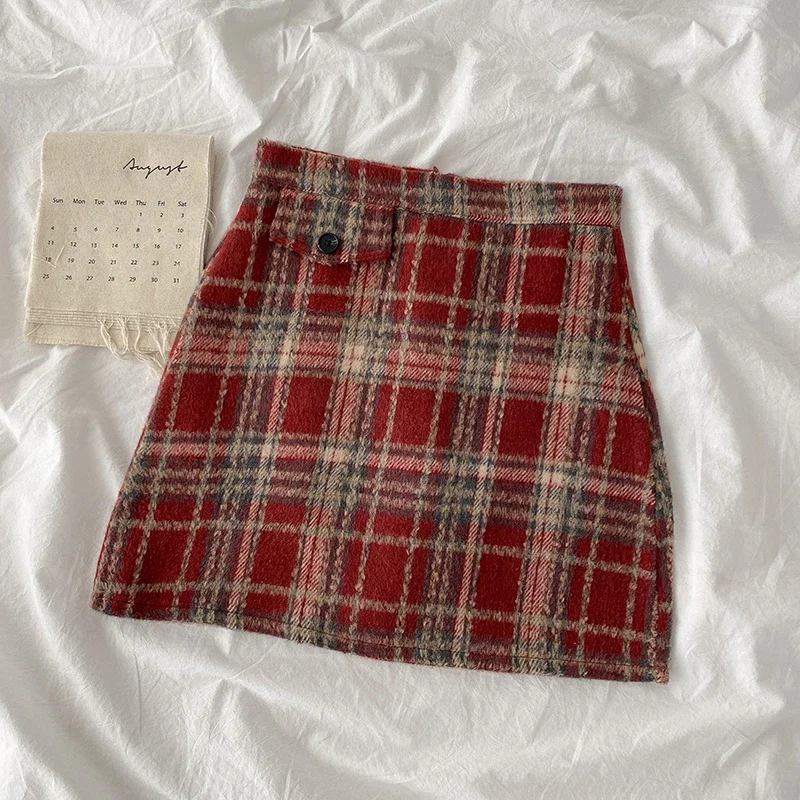 Plaid Mini Skirts Women Autumn Thick Clothing All-match Harajuku Temperament Юбка Женская Fit New High Waist Sexy Cute A-line