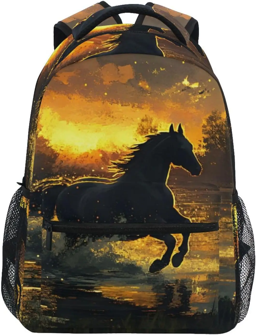 Mochilas para niños Sunset Horse, mochilas escolares para niños y niñas, bolsa de libros para viajes, senderismo, escuela, tamaño mediano