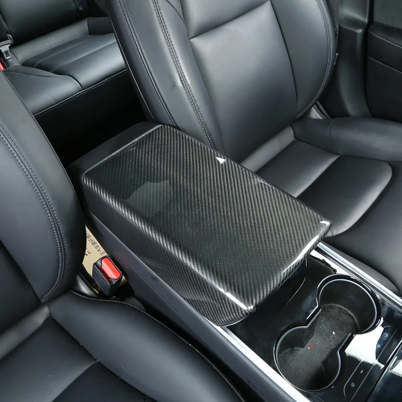 Armrest Box Cover for Tesla Model 3 Y Toray 3K 240G Dry Real Carbon Fiber Snap-in Type Installation Car Modification Decoration