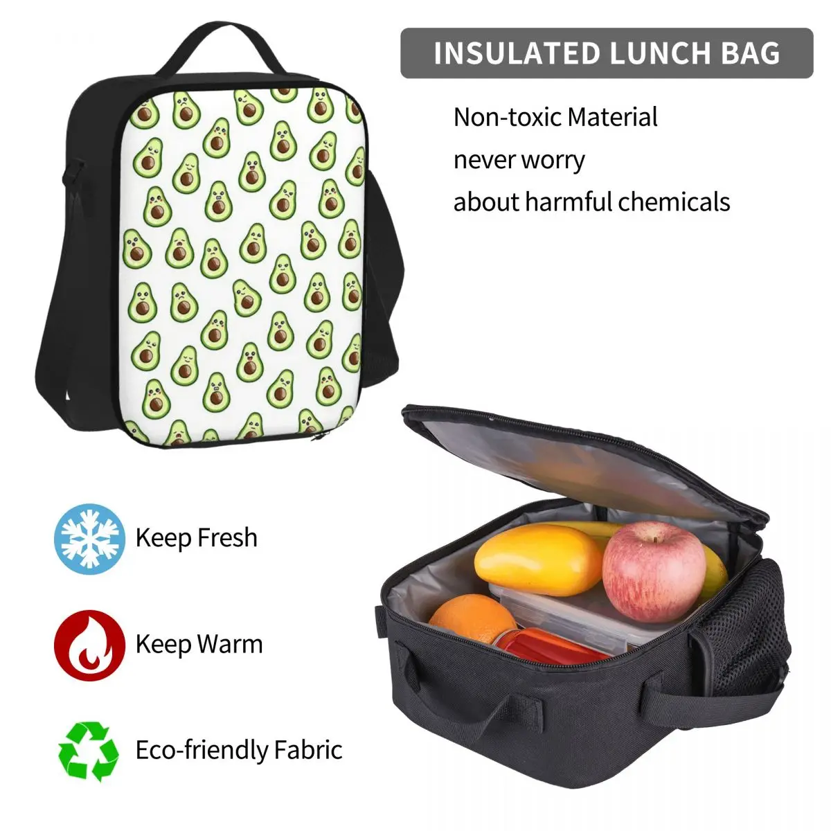 Divertenti emoticon di Avocado zaini ragazzi ragazza Bookbag studenti borse da scuola cartone animato bambini zaino pranzo borsa penna Set tre pezzi