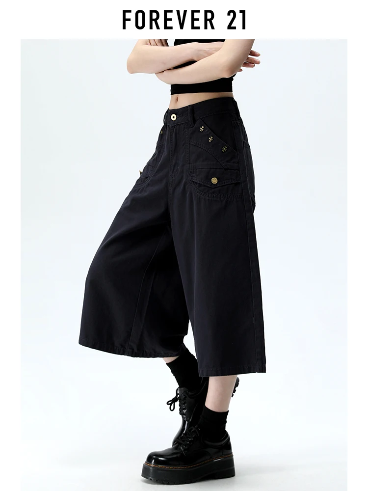 Calça Jeans Feminina Forever 21 Workwear Solta de Perna Larga, Novo Estilo de Verão, Cintura Alta, Corte Reto, Calça Jeans de...