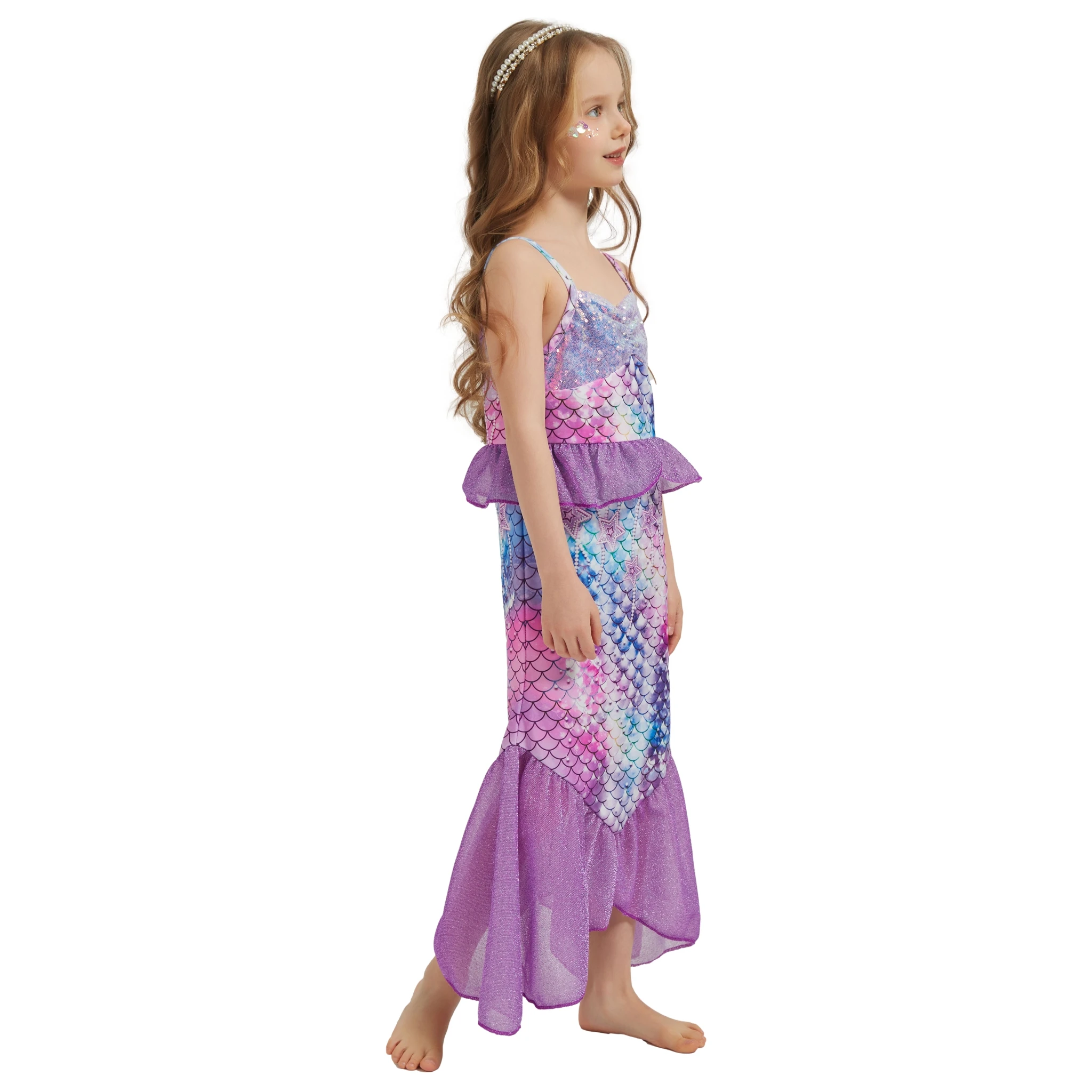 Vestido de sirena para niños, elegante disfraz de princesa sin mangas con lentejuelas para fiesta de cumpleaños y Halloween para niñas