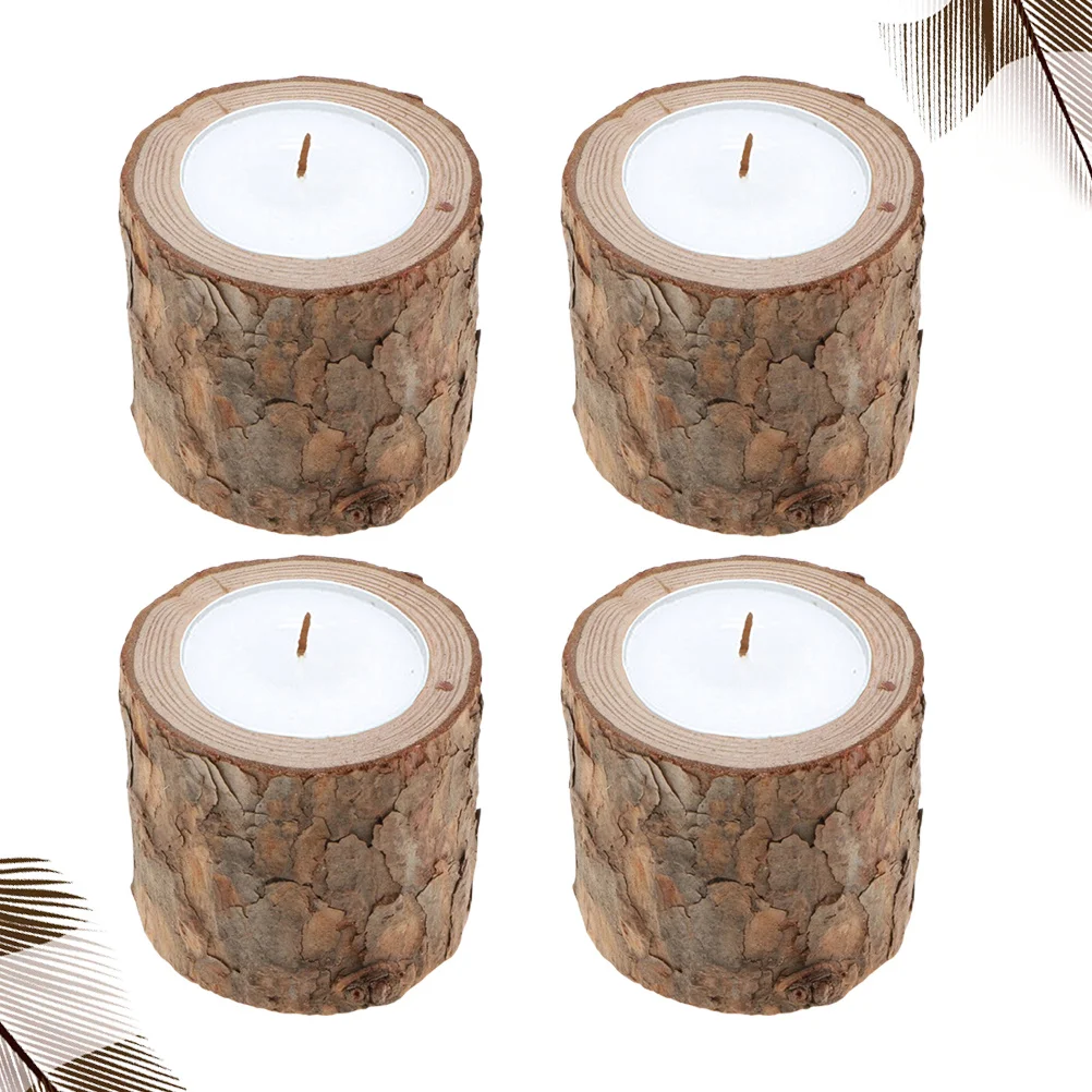 

4pcs Wooden Stump Holder Natural Wood Tea Light Stand Rustic Decor For Wedding Party Home Succulent Planter Wood