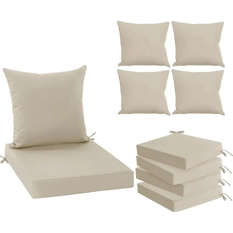 Heißer Verkauf. Outdoor-Stuhlkissen-Set, 4er-Set, wasserdichte Rückenlehne und tiefe Sitzkissen-Set für Terrassenmöbel