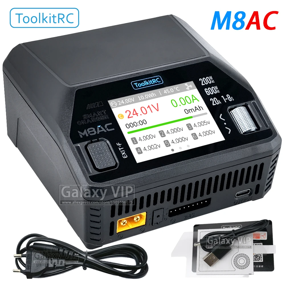ToolkitRC M8AC Ladegerät 1-8S Intelligentes Ausgleichsladegerät AC 200W DC 600W 20A Geeignet für Modellauto Lithium-Batterie PD 65W FPV Zubehör
