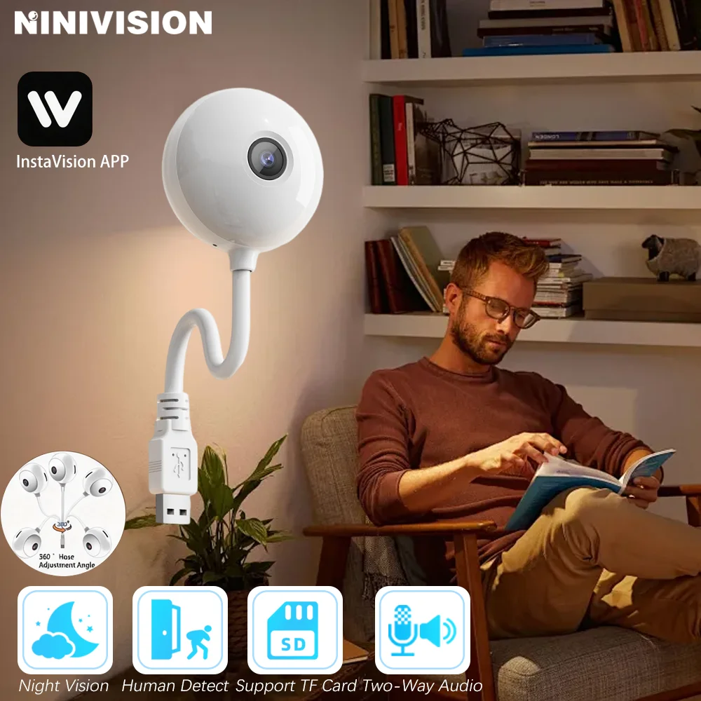 

Wi-Fi камера-лампочка с USB, двусторонней аудиосвязью, цветным ночным видением, для умного дома, мини-видеоняня, камера видеонаблюдения