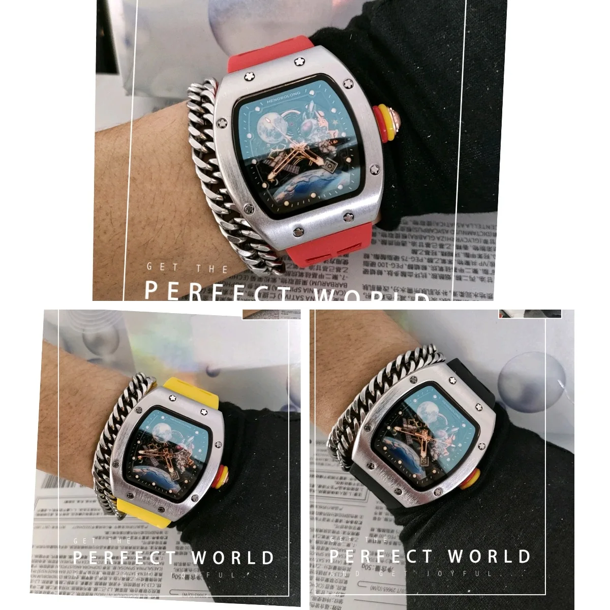 HENGBOLONG Hot Fashion Men's Quartz Watch Blue Tourbillon Waterproof Luminous Watch Moon Satellite Astronaut Outer Space Watch