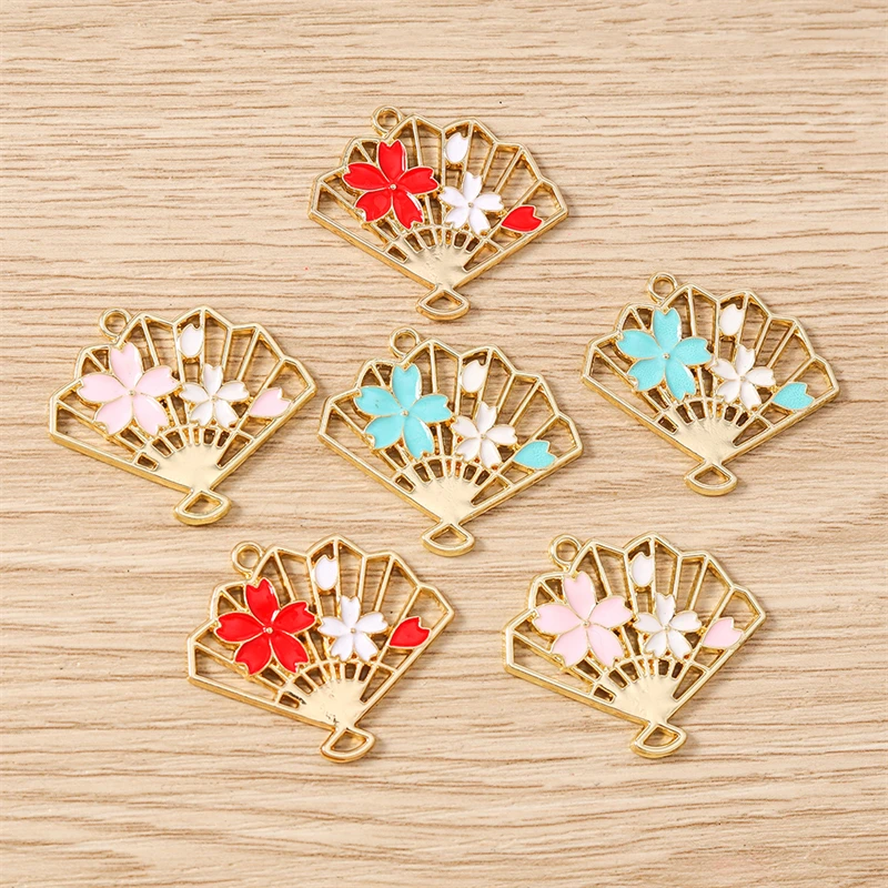 10 Stück 30 x 26 mm niedliche Emaille-Blumen-Fächer-Charms-Verbindungsanhänger für selbstgemachte Halsketten, Ohrringe, Schmuckherstellung, Zubehör – Detail 10