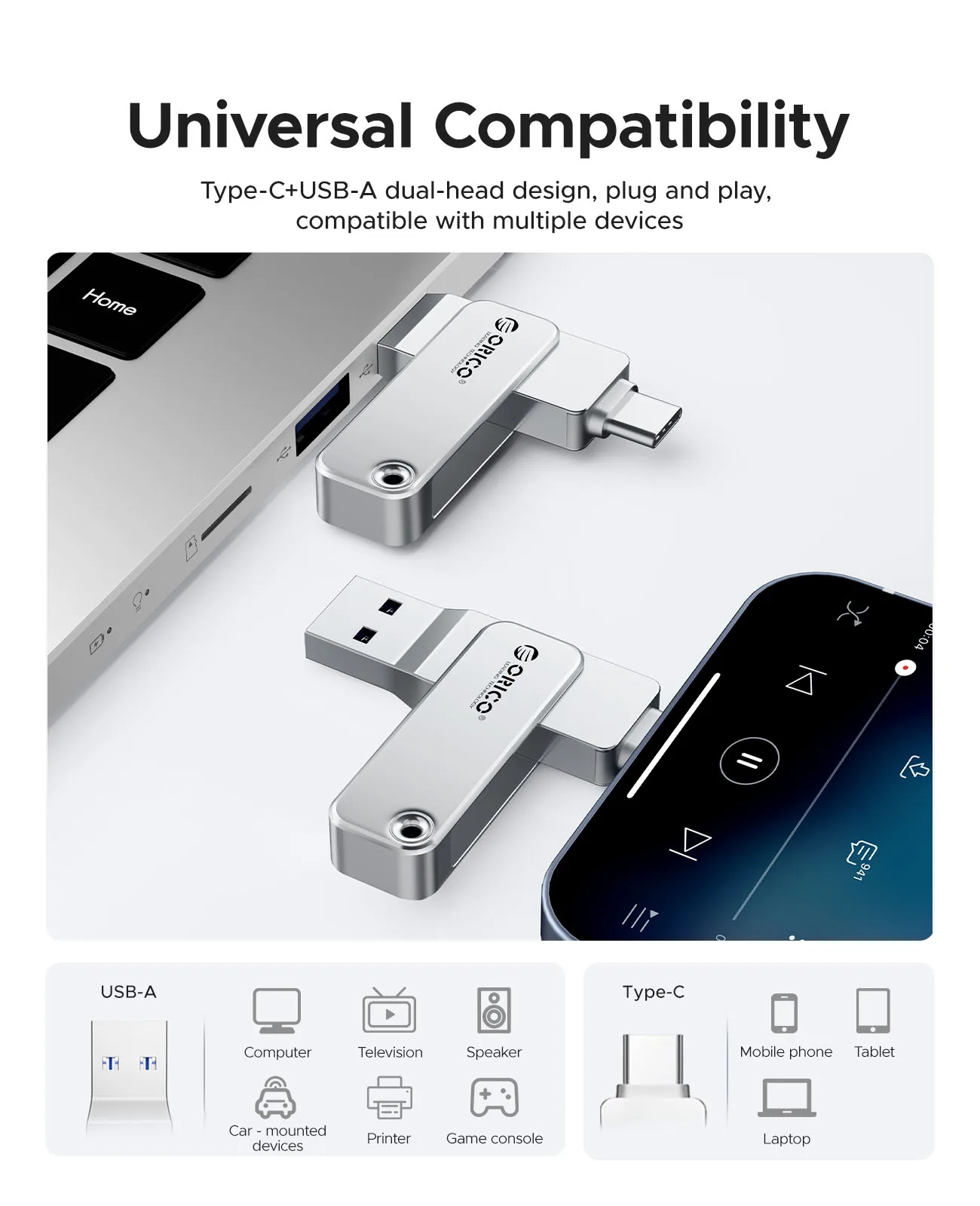 ORICO 2 in 1 Dual Flash Drive High Speed Pen Drive OTG Type C USB A Dual Interfaces for MacBook Android