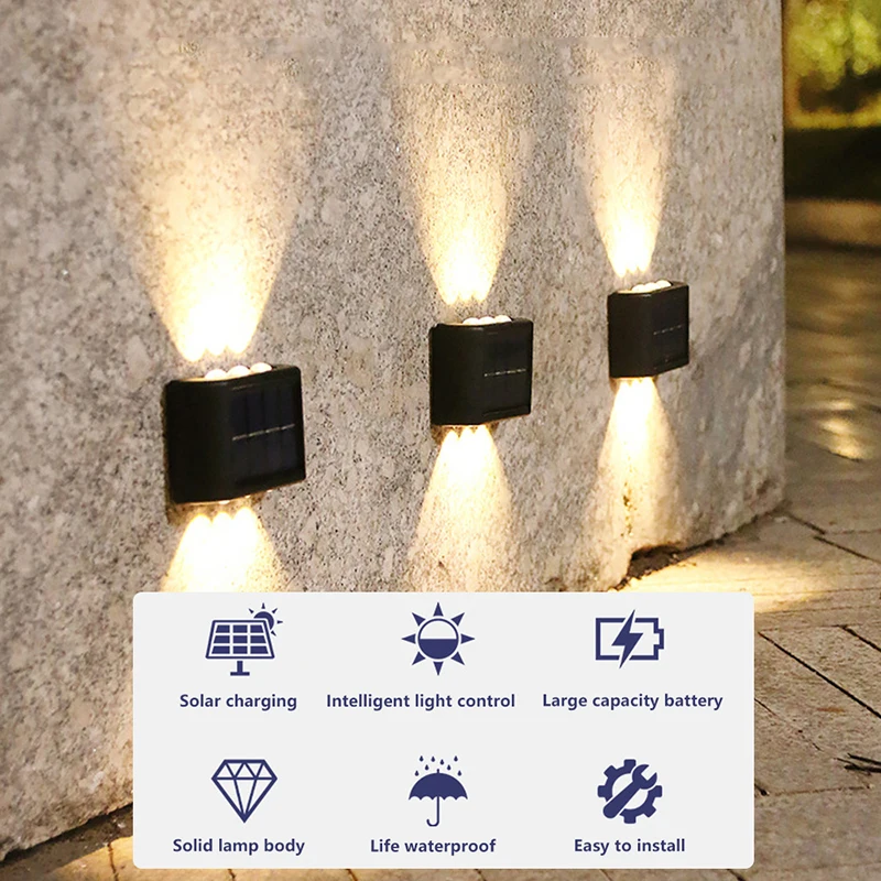 Lâmpada de parede solar impermeável ao ar livre LED, Up and Down Lights, Iluminação luminosa para jardim, Varanda, quintal, rua, Wall Decor Lamps