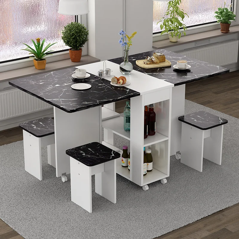 Folding dining table, multifunctional small household, movable and retractable dining table, sideboard cabinet