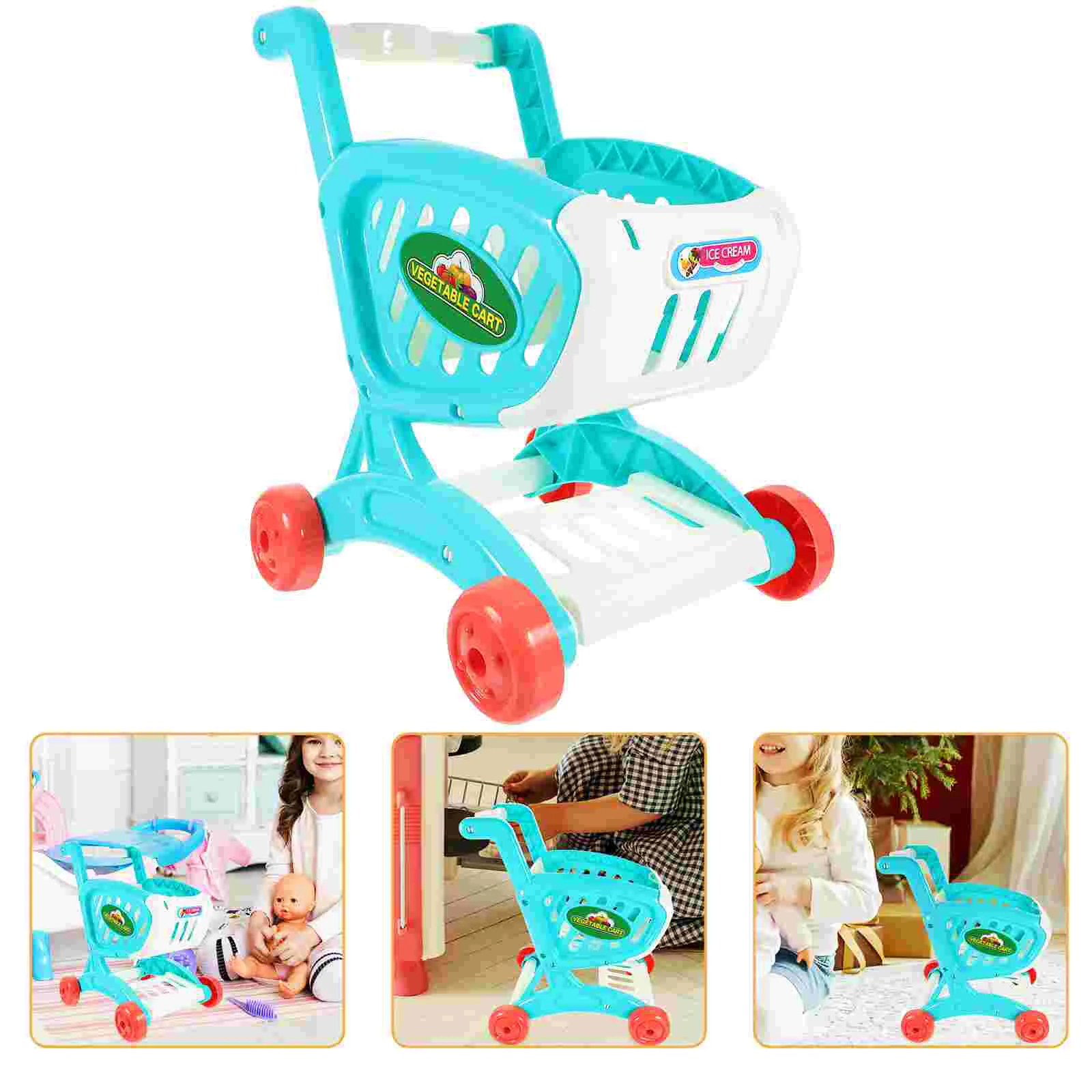 Kids Grocery Cart Children's Shopping Dolls Storage Rack Toy Room Simulation Mini Foods Toys