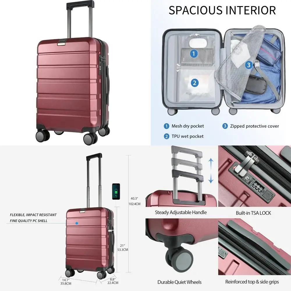

Expandable Hardside Spinner Luggage with Built-in TSA Lock, Durable Rolling Suitcase for Travel with USB Port, Long-lasting Carr