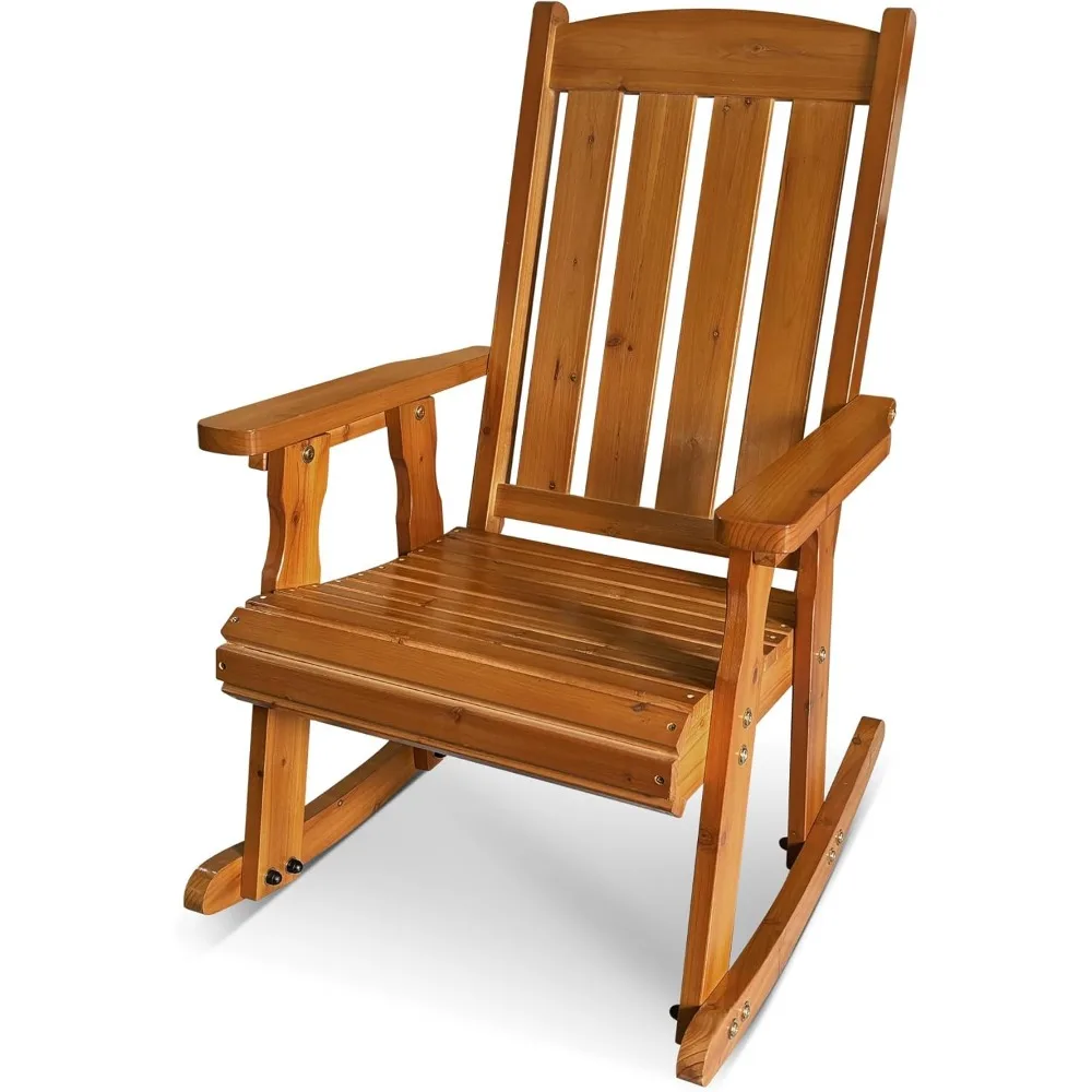 

Wooden Patio Rocking Chair with Comfortable Backrest Inclination, High Backrest and Deep Contoured Seat, Solid Fir Wood, Heavy D