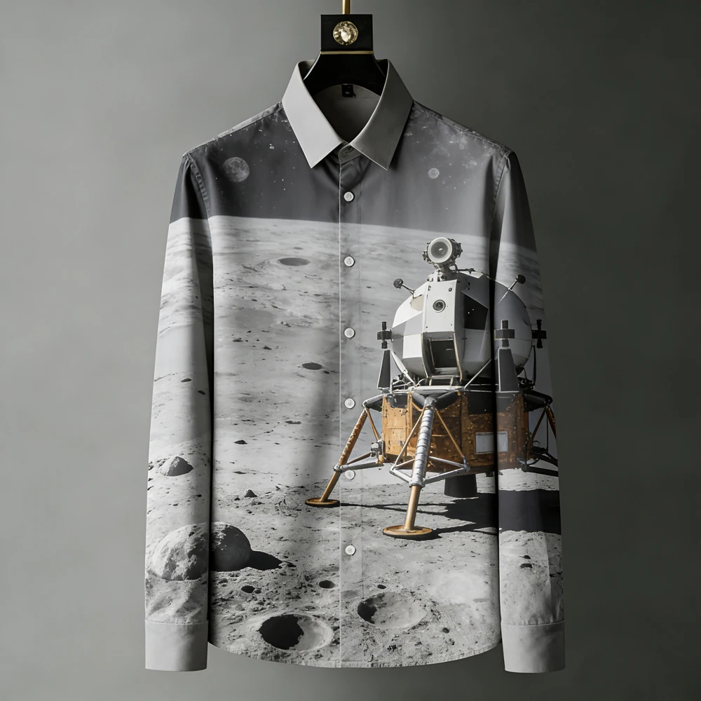 

2026Men's Planet Universe Exploration 3D Printed Shirt Long Sleeve Lapel Button Hawaiian Beach Shirt Outdoor Men's Top For You