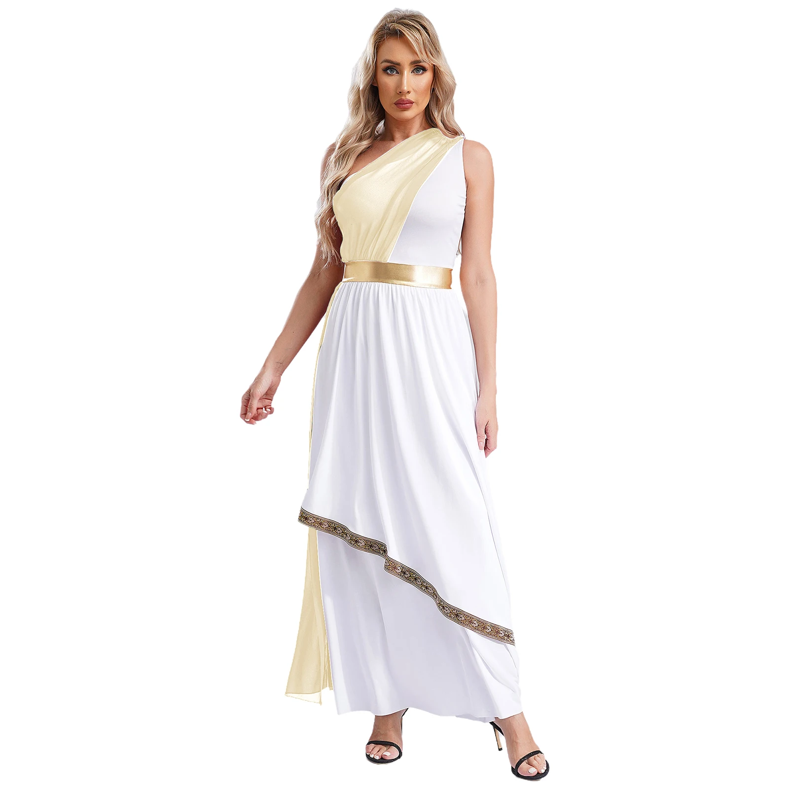 Womens Goddesses Queen Halloween Cosplay Toga Costume Ancient Greek Princess Dress for Carnival Party Deity Chiffon Robe Gown